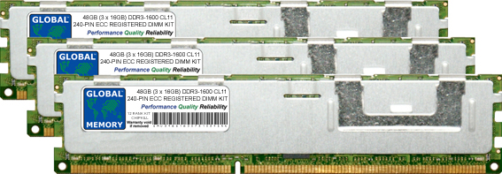 48GB (3 x 16GB) DDR3 1600MHz PC3-12800 240-PIN ECC REGISTERED DIMM (RDIMM) MEMORY RAM KIT FOR SUN SERVERS/WORKSTATIONS (6 RANK KIT CHIPKILL)